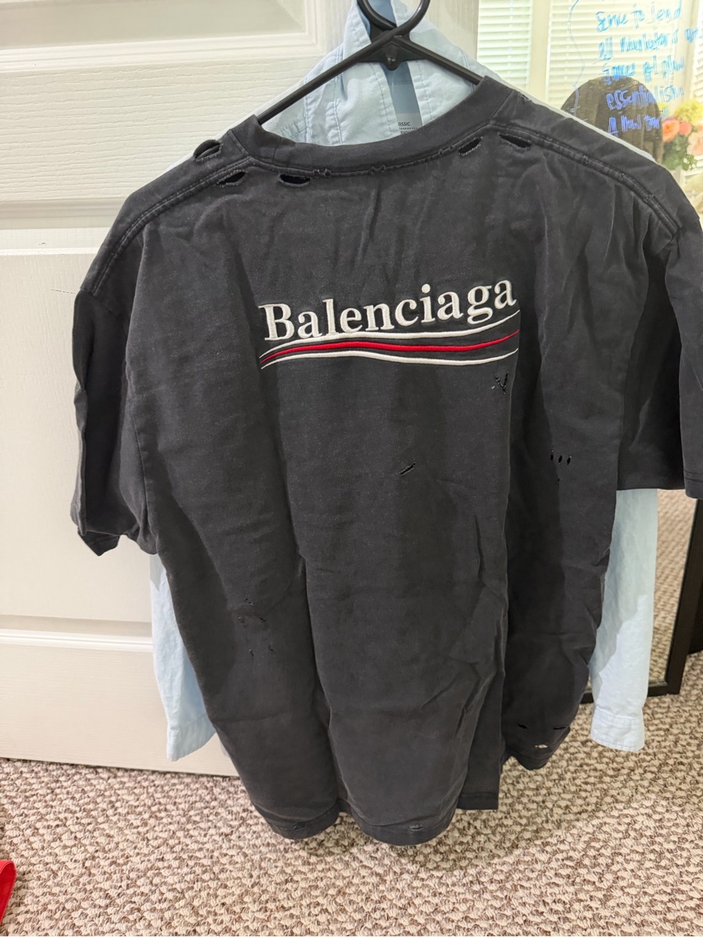 Balenciaga Black Tee with Red & White Stripe Logo